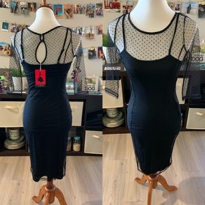 Sheer polka dot black pencil pinup dress